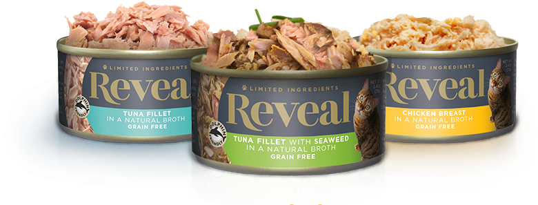 Cans-2 - Reveal Cat Food (843x320), Png Download