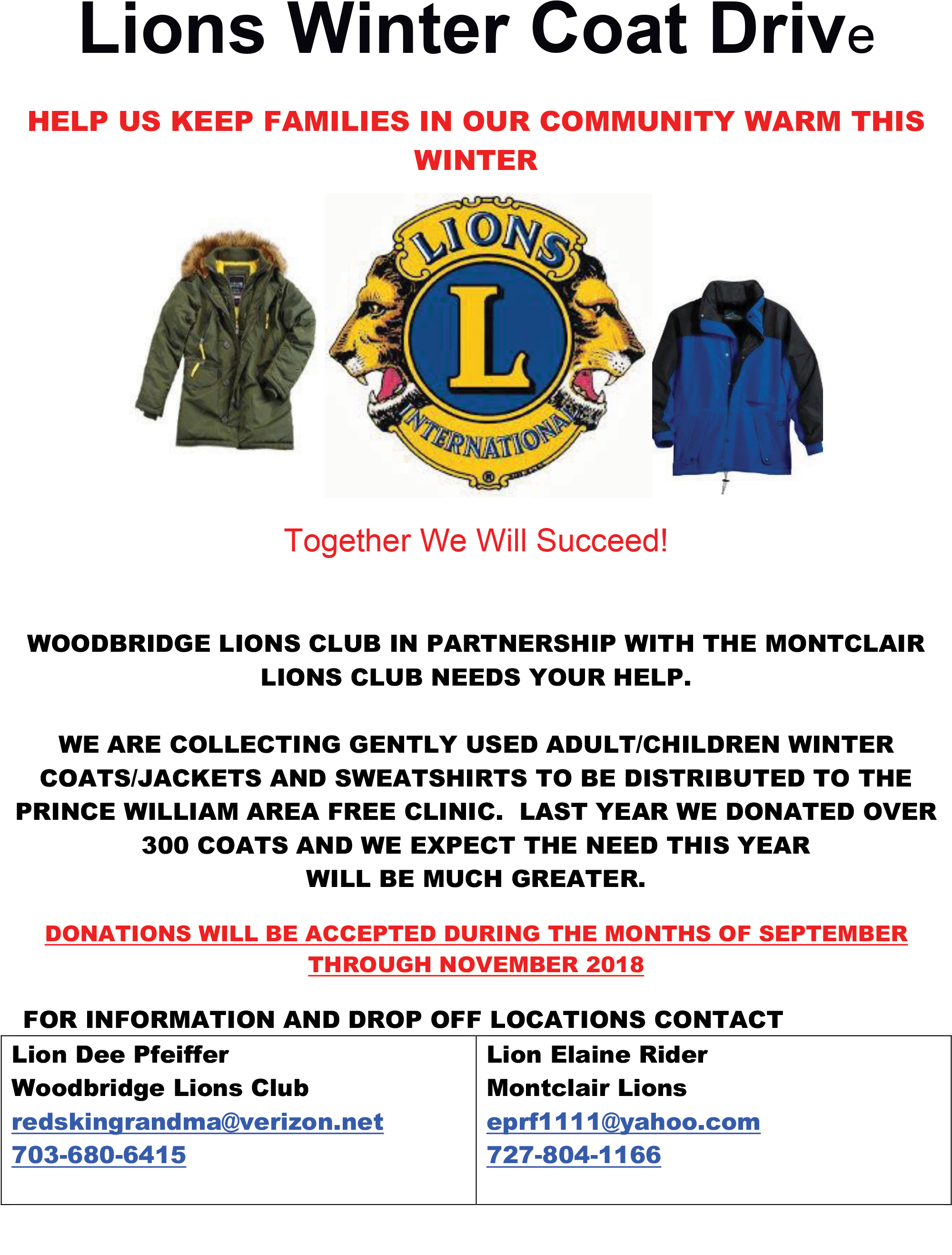 Support The Lions Club Winter Coat Drive - Lions Club (2086x2718), Png Download