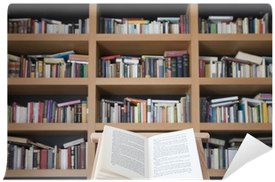 Libro Abierto Sobre Atril Con Librería De Fondo 2 Wall - Book (400x400), Png Download