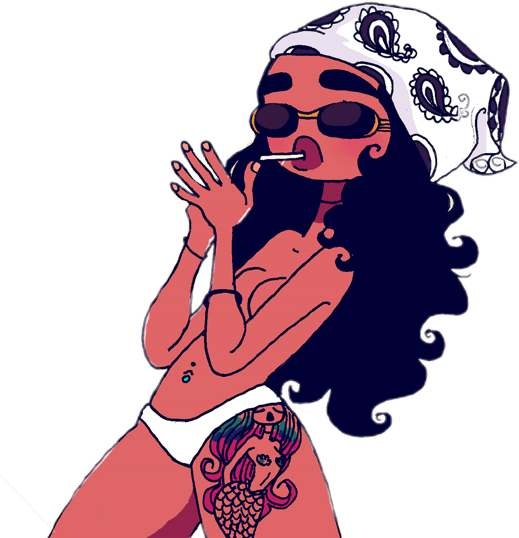 Mujer Morena Fumando Cigarrillo Anteojos Gafas Pañuelo - 90's Black Cartoons Tattoos (1024x1062), Png Download
