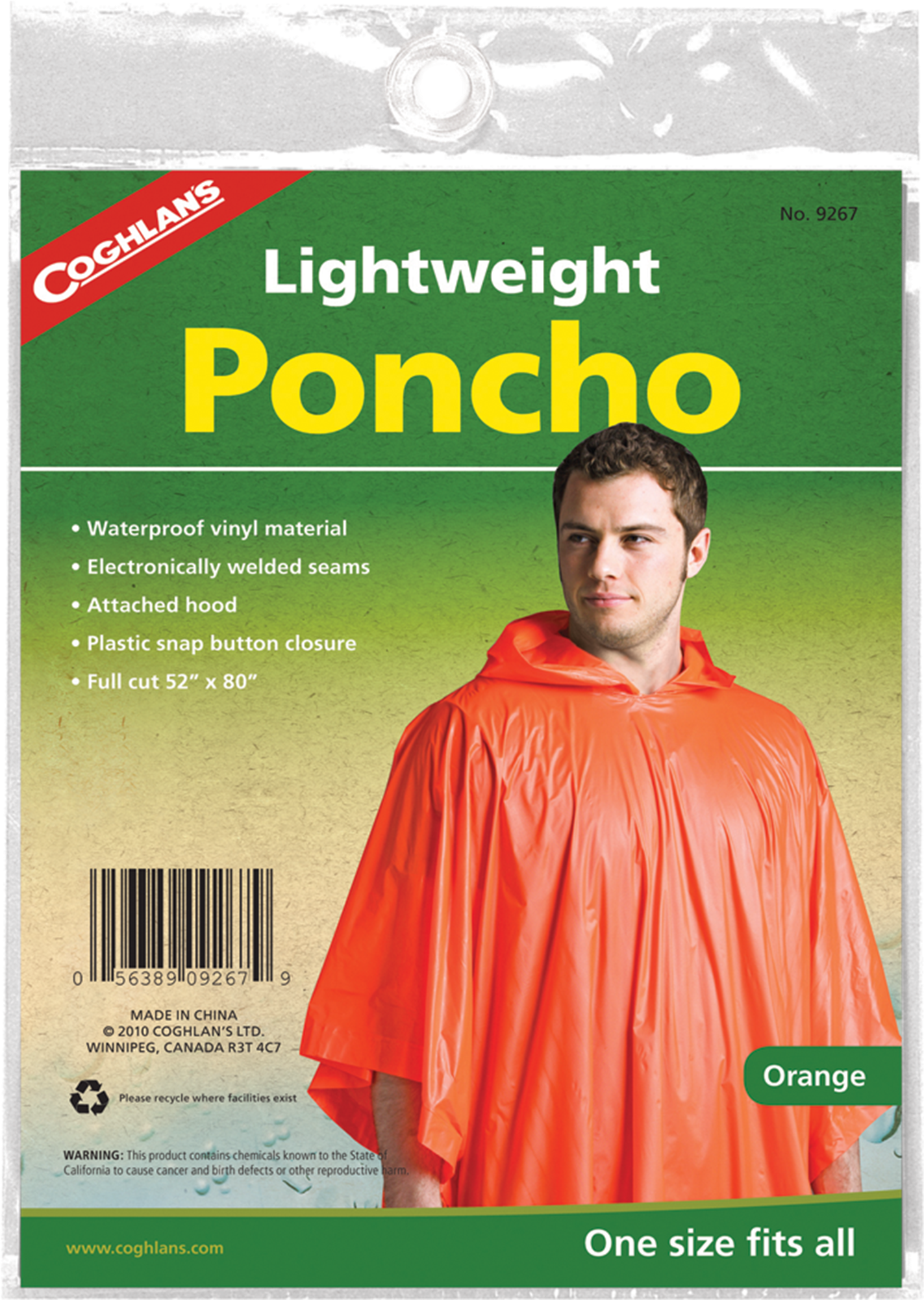 Coghlans Poncho - Orange - Rain Poncho Clear (2000x2000), Png Download