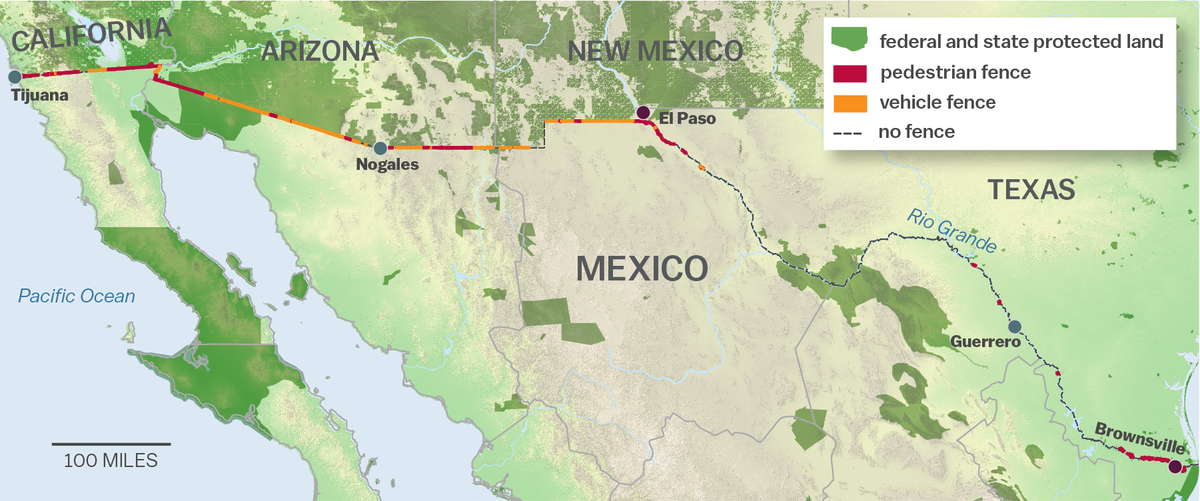 The Ecological Disaster That Is Trumps Border Wall - Long Is The Current Border Wall (1200x501), Png Download