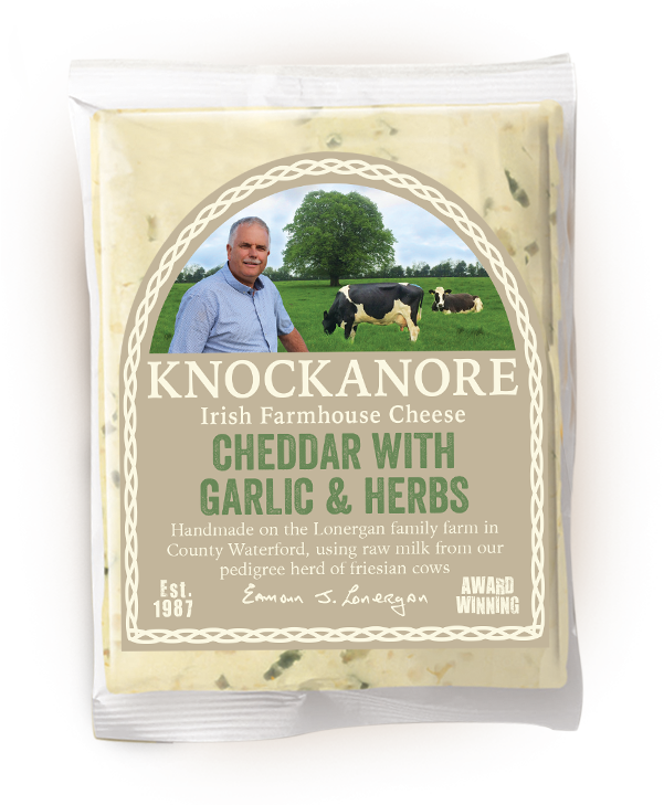 Cheddar With Garlic & Herbs - Knockanore (601x729), Png Download