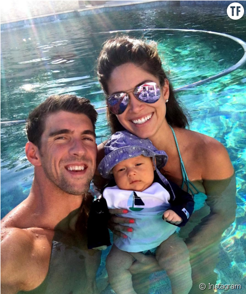 Michael Phelps, Sa Compagne Nicole Johnson Et Leur - Jonathan Rosebanks Shulman Age (990x597), Png Download