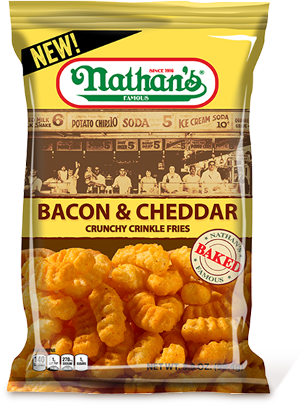 Bacon & Cheddar Crunchy Crinkle Fries - Nathans Bacon And Cheddar Crinkle Fries - 2 Oz. (527x600), Png Download