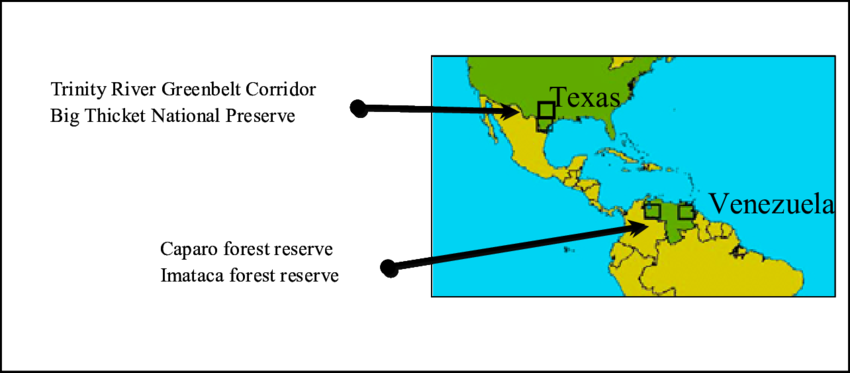 Study Areas In Two Countries Usa And Venezuela - United States Of America (850x373), Png Download