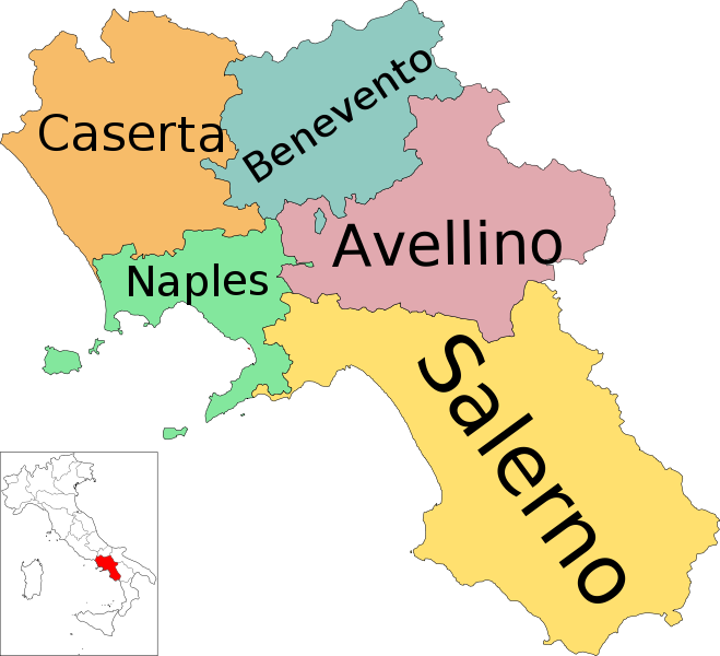 Map Of Region Of Campania, Italy, With Provinces - Campania Map (659x600), Png Download