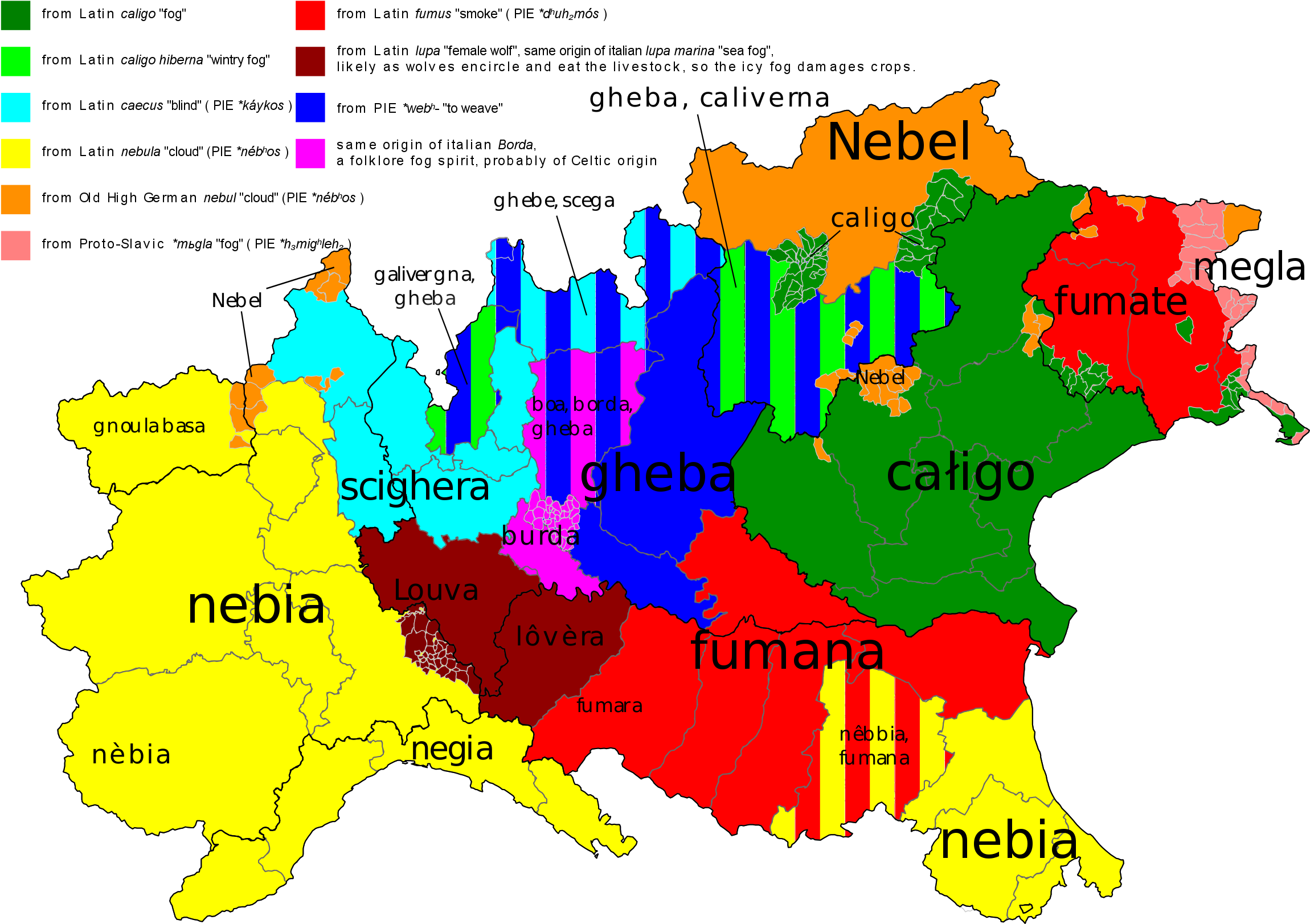 Fog In Various Northern Italy Regional Languages [oc][2400x1697] - Northern Italy Fog (2400x1697), Png Download