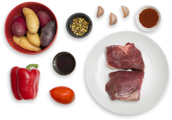 Seared Steaks With Romesco Sauce & Roasted Potatoes - Red Meat (700x477), Png Download
