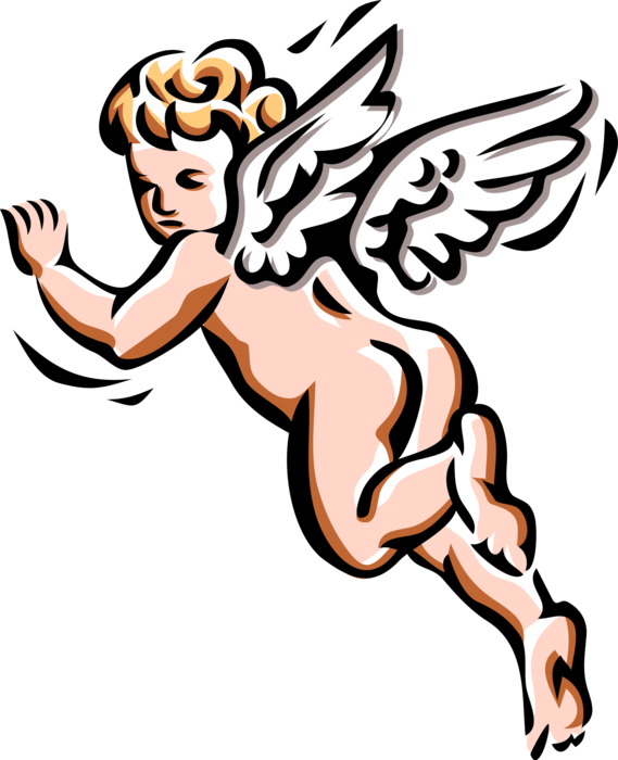 Vector Illustration Of Angelic Spiritual Cherub Angel (569x700), Png Download