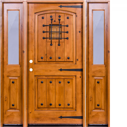 Krosswood Knotty Alder 2 Panel Top Rail Arch With V - Door Arch (500x700), Png Download