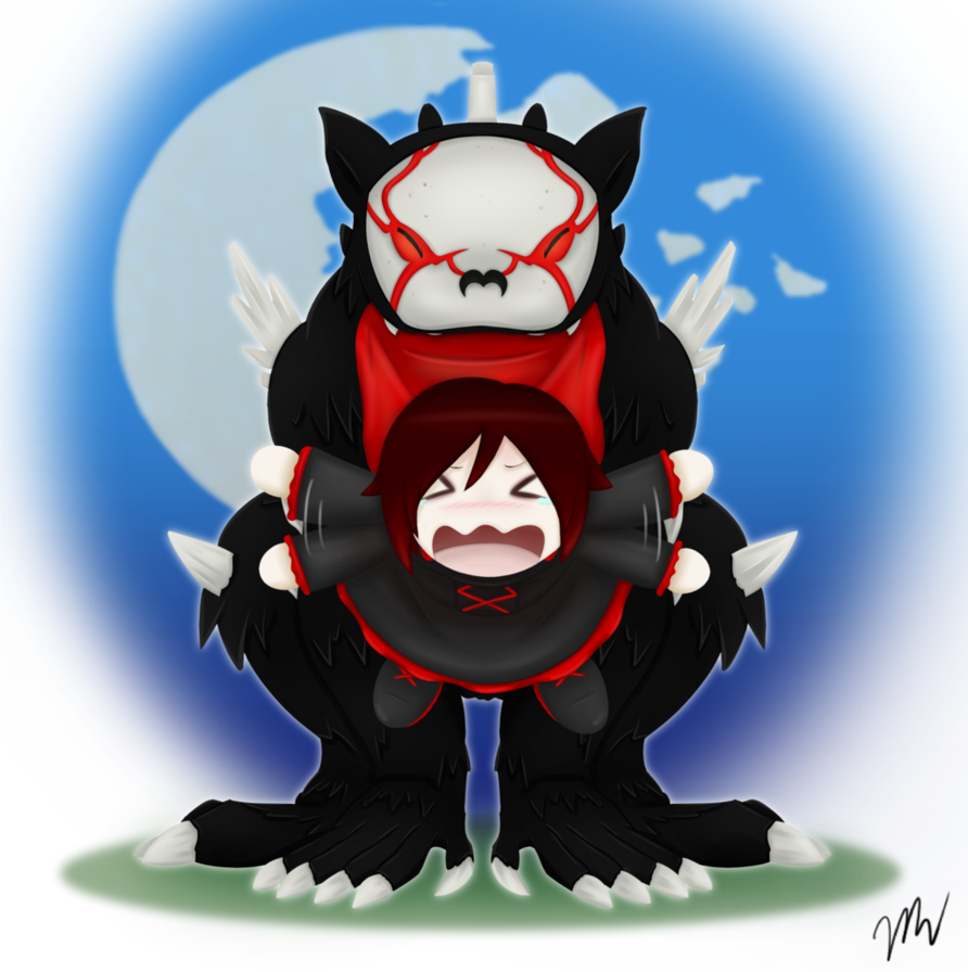 Fan Art'chibi Ruby And A Beowolf' - Deviantart Rwby Chibi Grimm (892x896), Png Download