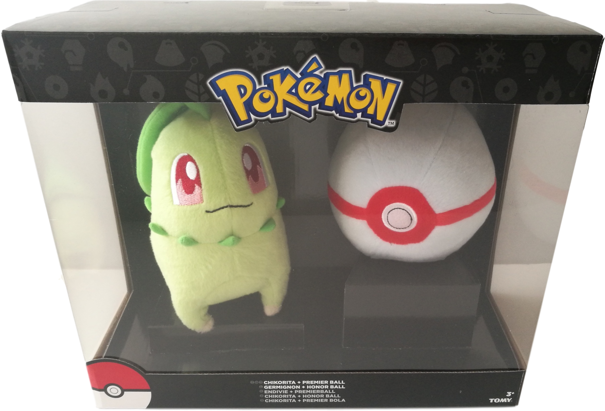 Official Pokemon Chikorita Premiere Ball Plush Box - Pokemon Sticker Book 1000 Stickers (2126x1470), Png Download