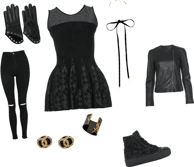 Edgy Girl - Alexander Mcqueen - Gants En Cuir À Œillets - Noir (643x554), Png Download