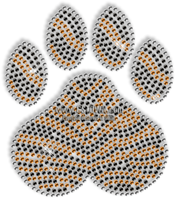 Shining Rhinestone Paw With Tiger Stripe Iron On Motif - Pet (450x450), Png Download