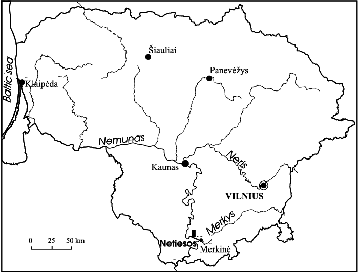 Location Of The Netiesos Section Studied - Lietuvos Zemelapis (699x534), Png Download
