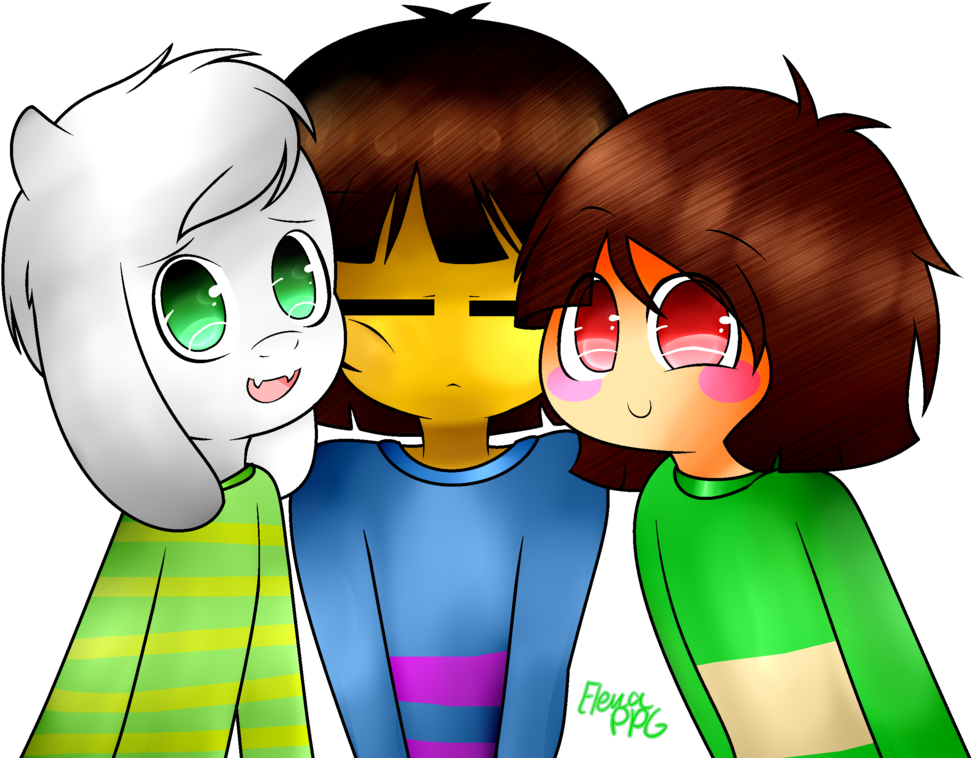 Asriel,chara,and Frisk - Frisk And Chara And Asriel (1024x761), Png Download