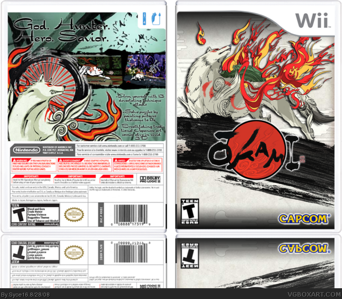 Okami Box Art Cover - Okami Wall Scroll - Amaterasu & Waka (700x611), Png Download