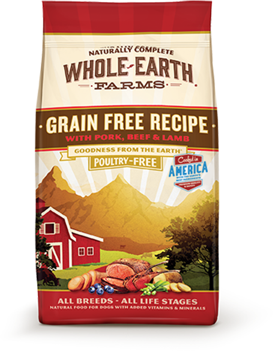 Grain Free Recipe With Pork, Beef & Lamb - Whole Earth Farms Dog Food (650x748), Png Download