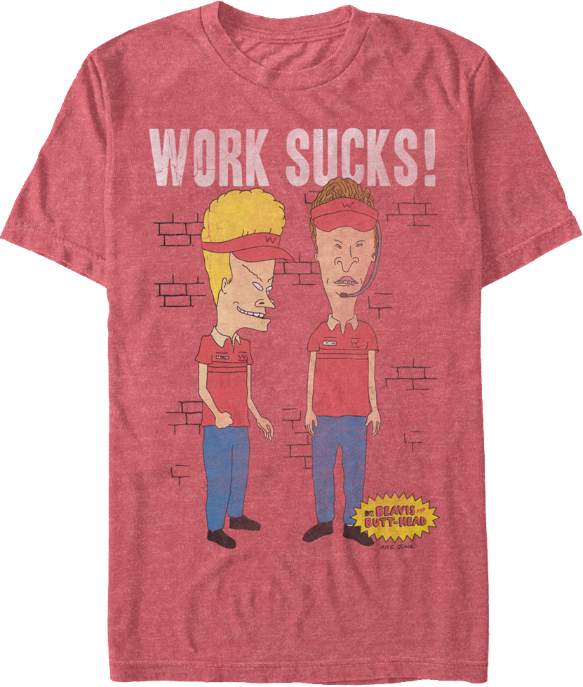 Work Sucks Beavis And Butt Head T Shirt - T Shirt Mario Vintage (831x979), Png Download