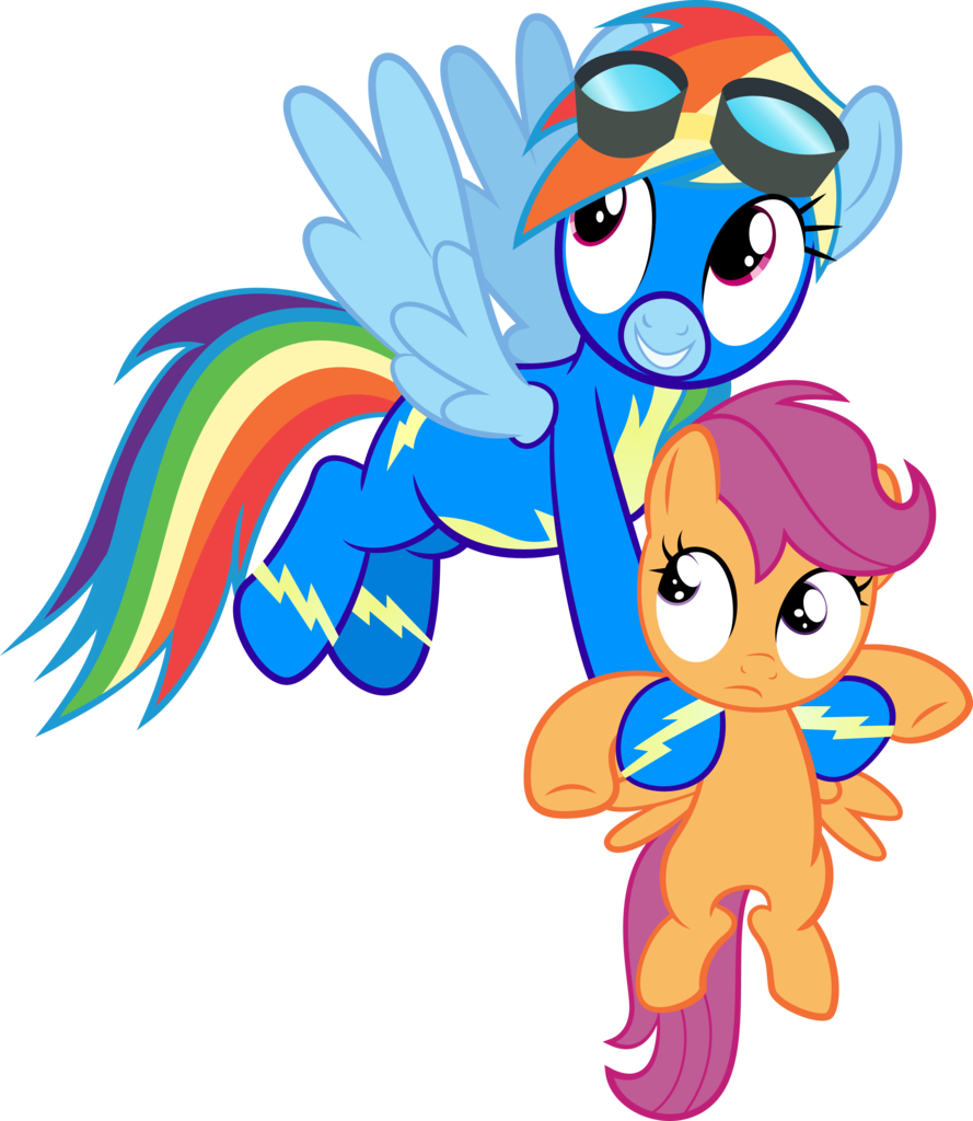Spellboundcanvas, Carrying, Duo, Flying, Holding A - Scootaloo Y Rainbow Dash (889x1024), Png Download