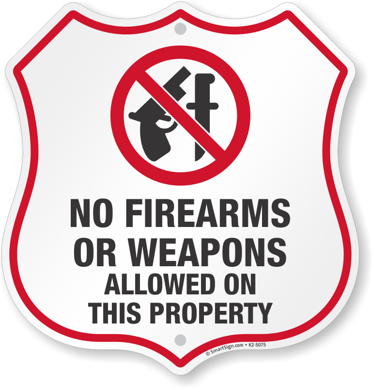 No Guns Shield Sign - No Weapons Allowed Sign (768x800), Png Download