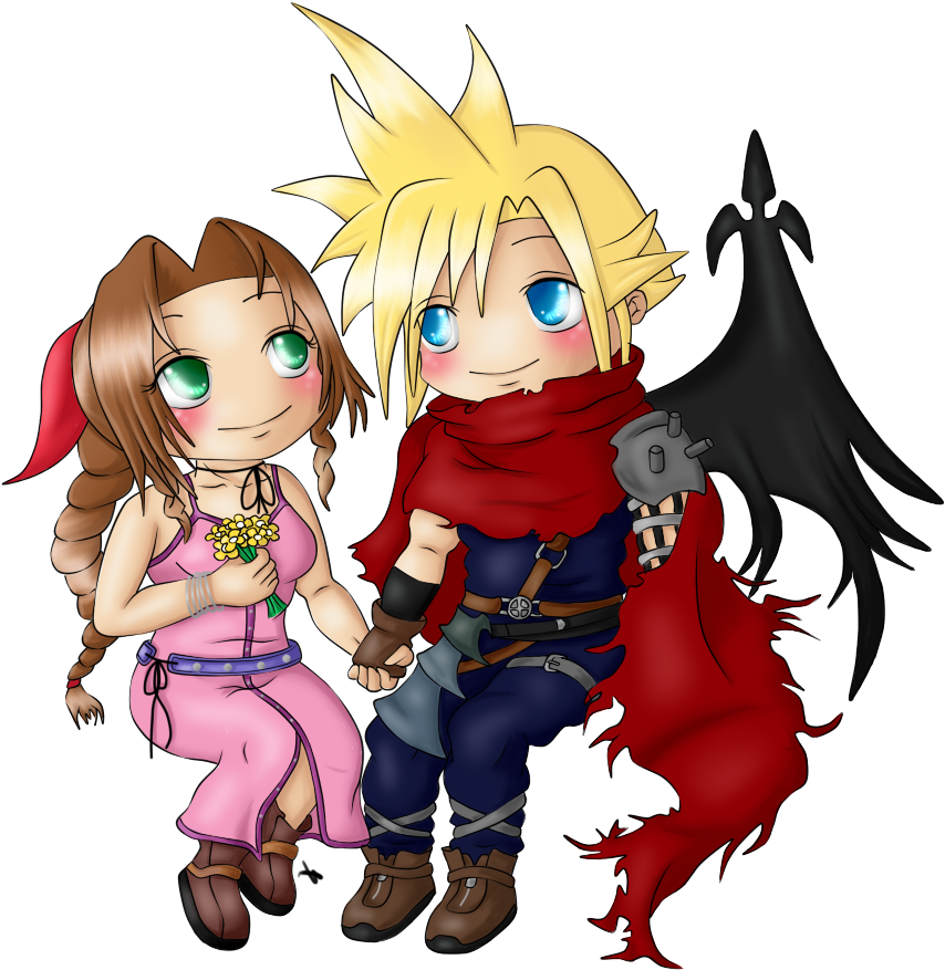 Cloud And Aerith - Cartoon (882x901), Png Download