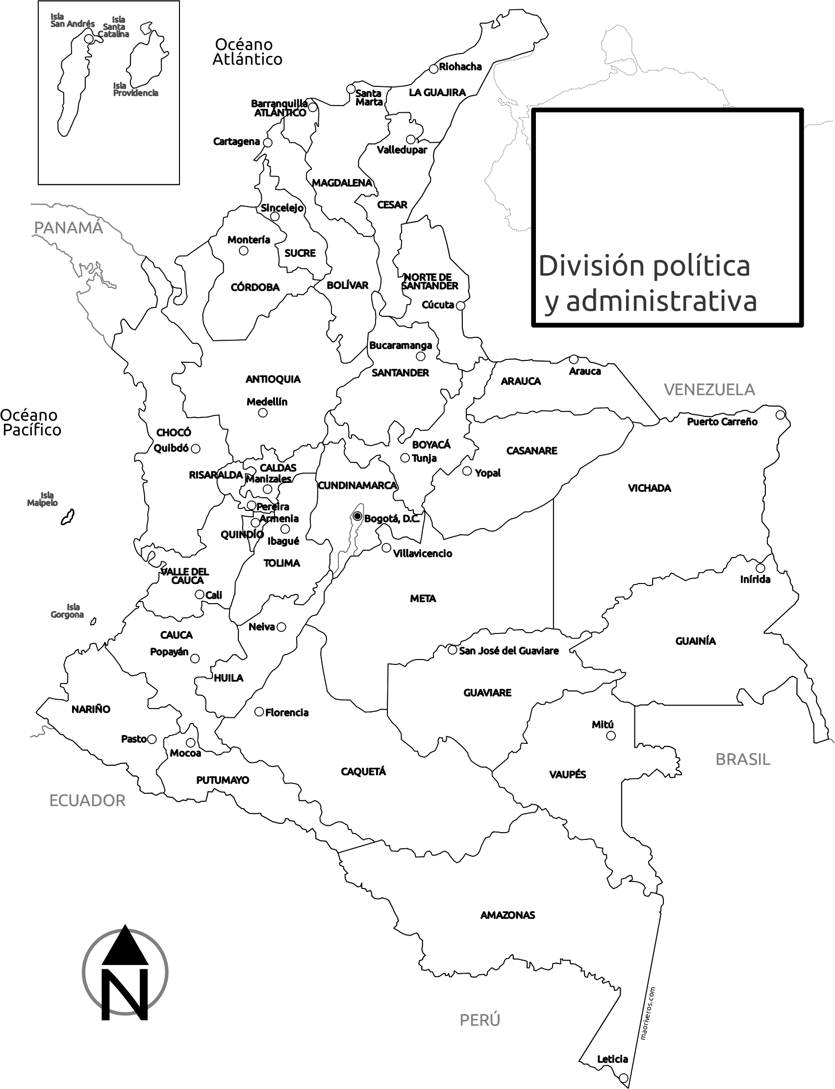 Big Image - Mapa Politico De Colombia Blanco (1703x2221), Png Download