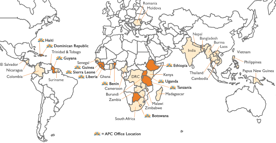 Map Showing Apc Country Offices And Other Countries - World Map Aqua (940x487), Png Download