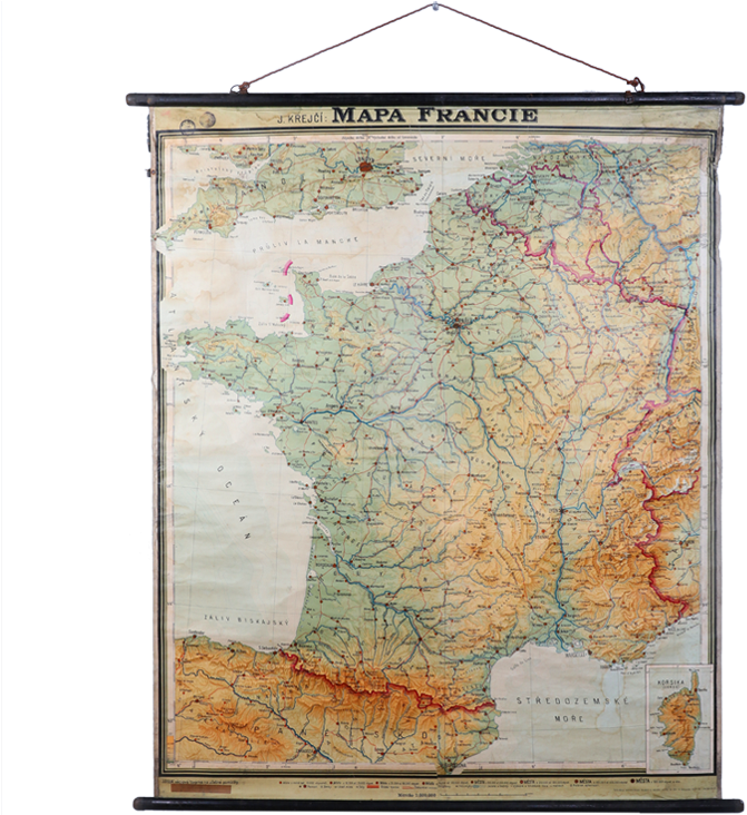 Vintage Map Of France - Atlas (1000x731), Png Download