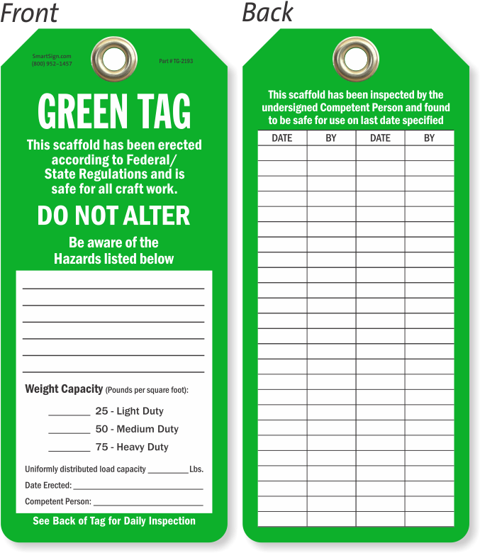 Zoom, Price, Buy - Green Tag For Scaffolding (800x800), Png Download