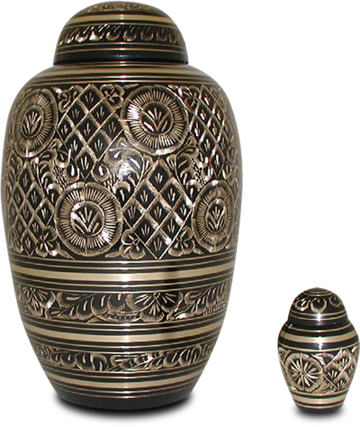 Black Brass - $150 - Single - 10 - 5"x 6 - 5" - 211 - Black And Gold Urn (400x474), Png Download