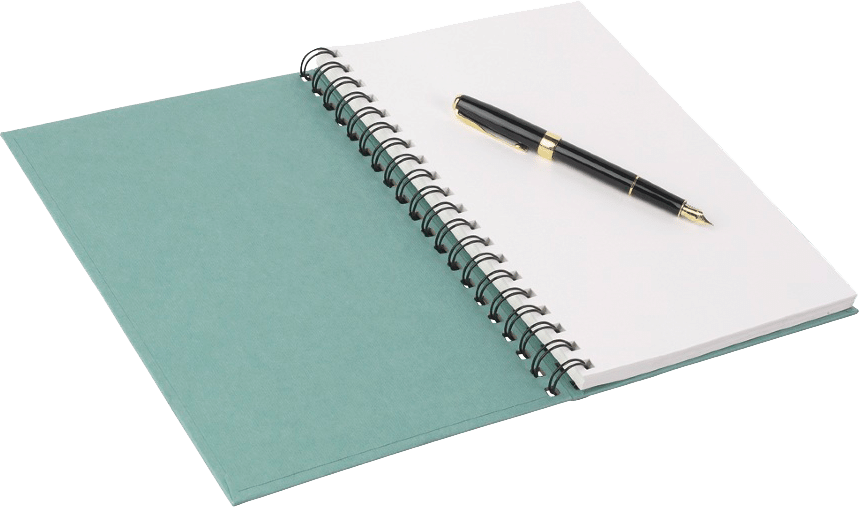 Reputations Are Built One Story At A Time - Transparent Notebook And Pen (859x507), Png Download