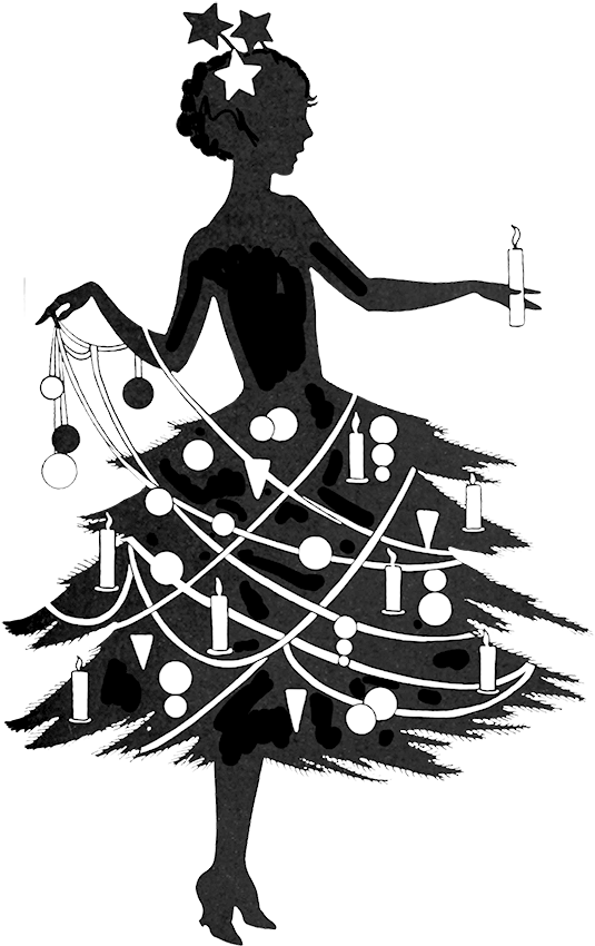 Vintage Christmas Silhouette - Christmas Retro Vintage Silhouette (573x886), Png Download