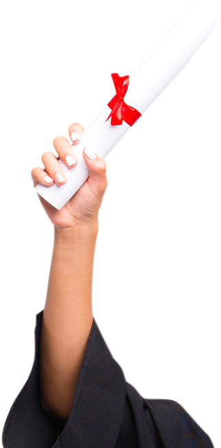 A Graduates Arm Holding Up Their Newly Acquired Diploma - Diploma In Hand Png (321x650), Png Download