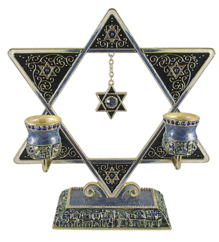 Gorgeous Blue Star Of David Shabbat Candle Holder Embellished (800x800), Png Download