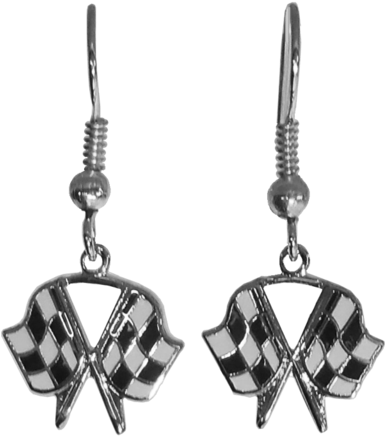 Silver Crossed Checkered Flag Earrings - Earrings (384x480), Png Download