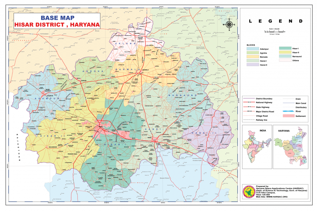 District Hisar Map - Hisar District (1024x683), Png Download