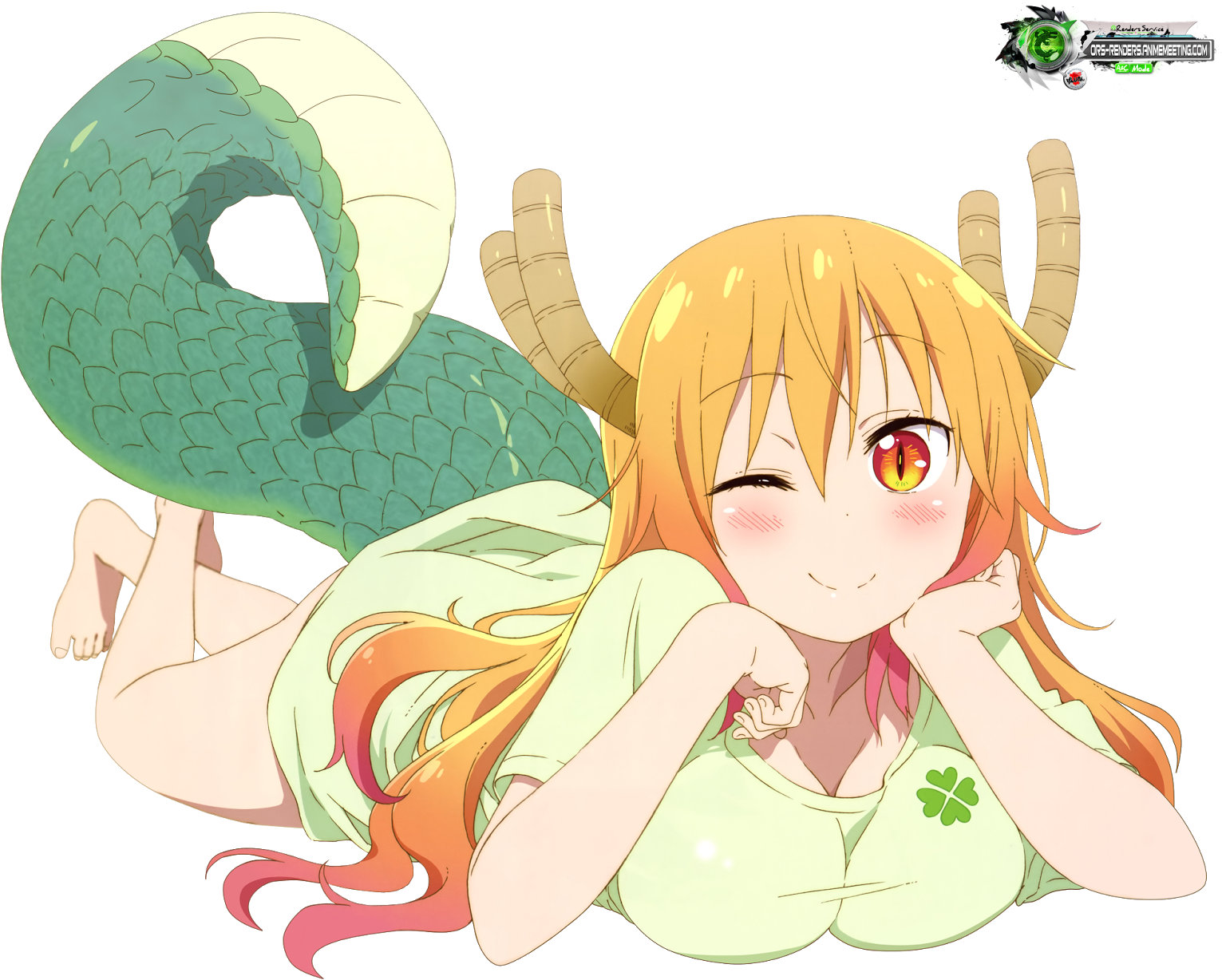 Anime Tohru Blonde Horns Tail Yellow Eyes Legs Barefoot - Tohru Maid Dragon Boobs (1600x1263), Png Download