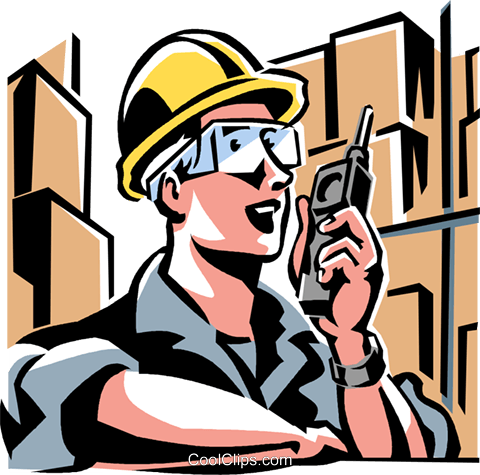 Worker Talking On A Walkie-talkie Royalty Free Vector - Talking On Walkie Talkie Clipart (480x475), Png Download