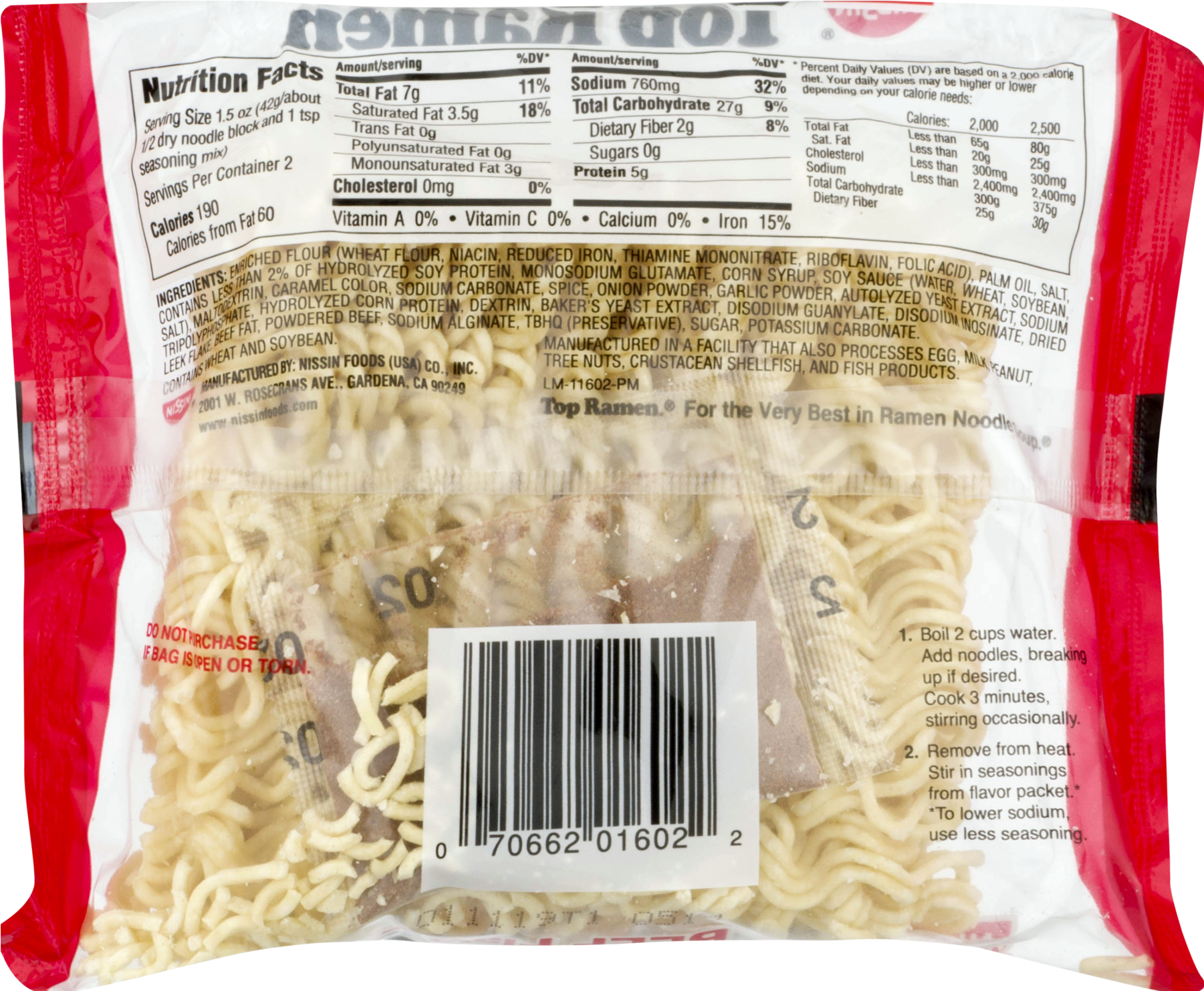 Nissin Top Ramen Beef Flavor, 3 Oz - Instant Noodles (1800x1800), Png Download