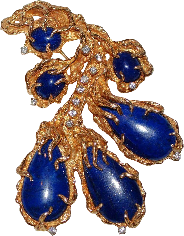 Large 14k Gold Diamond Lapis Lazuli Brooch Vintage - Transparent Vintage Brooch (985x985), Png Download