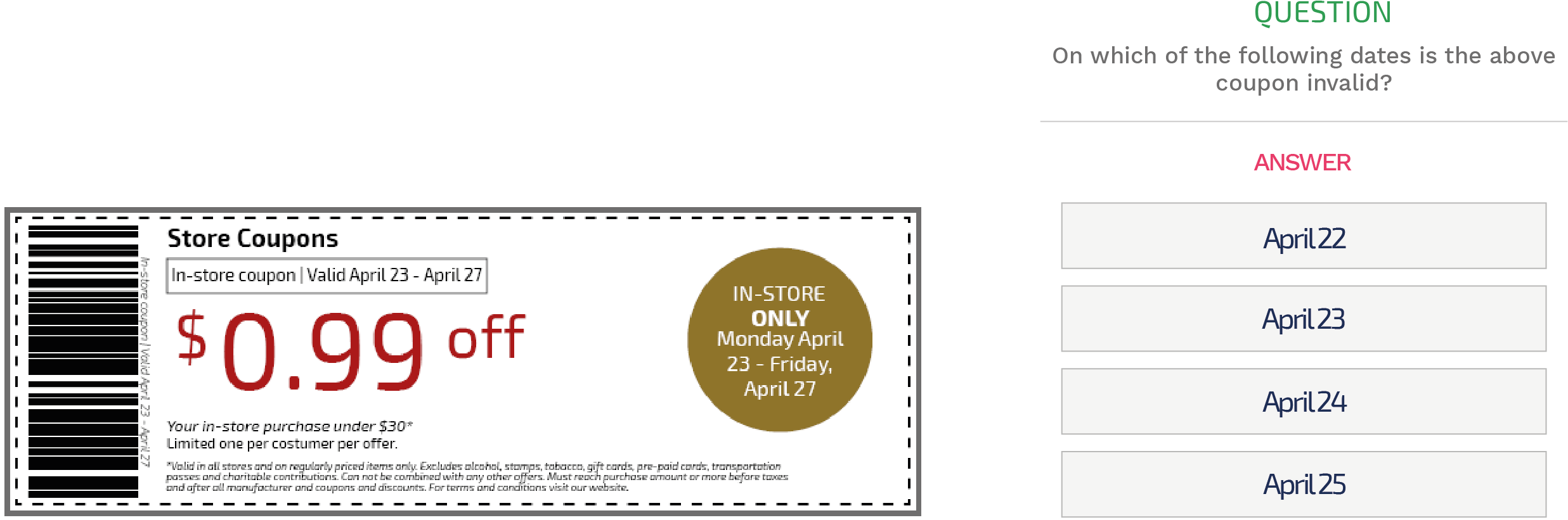 Walgreens Coupons Test Example Question - Question (2604x1008), Png Download