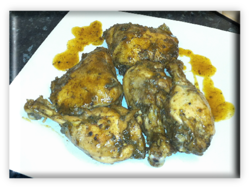 Jerk Chicken With Sauce Marinated Soft, Oven-grilled - Lemon Chicken (497x375), Png Download