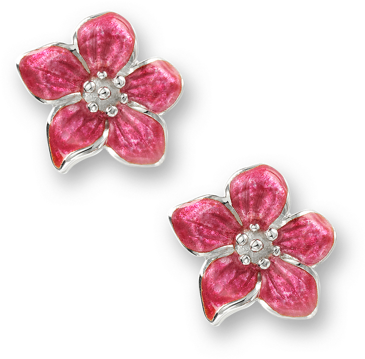 Sterling Silver Violet Flower Stud Earrings-pink - Earring With Transparent Background (350x350), Png Download