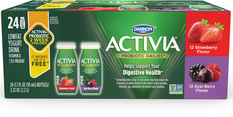 Activia® Dailies Acai Berry Probiotic Drink 24 Pack - Activia Intensely Creamy Peach Yogurt 4 X110g (960x960), Png Download