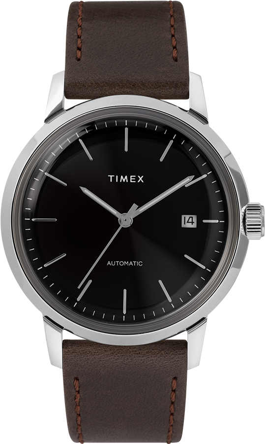 Automatic 40mm Leather Strap Watch Black/silver-tone - Timex Marlin Automatic Gold (750x900), Png Download