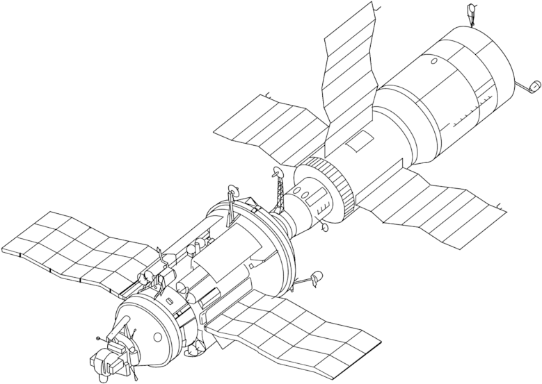 Salyut 7 And Cosmos 1686 Drawing - Salyut 7 Png (800x590), Png Download