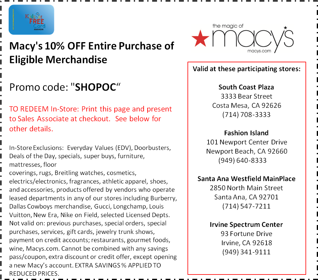 Print Macy's 10% Shopoc Offer - Macy's (1044x1045), Png Download