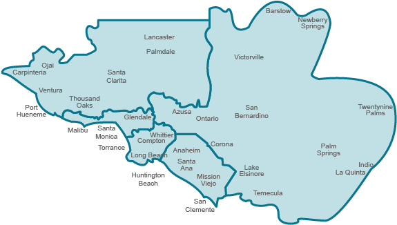 Los Angeles Times Reach Map - Los Angeles Culture Map (609x348), Png Download